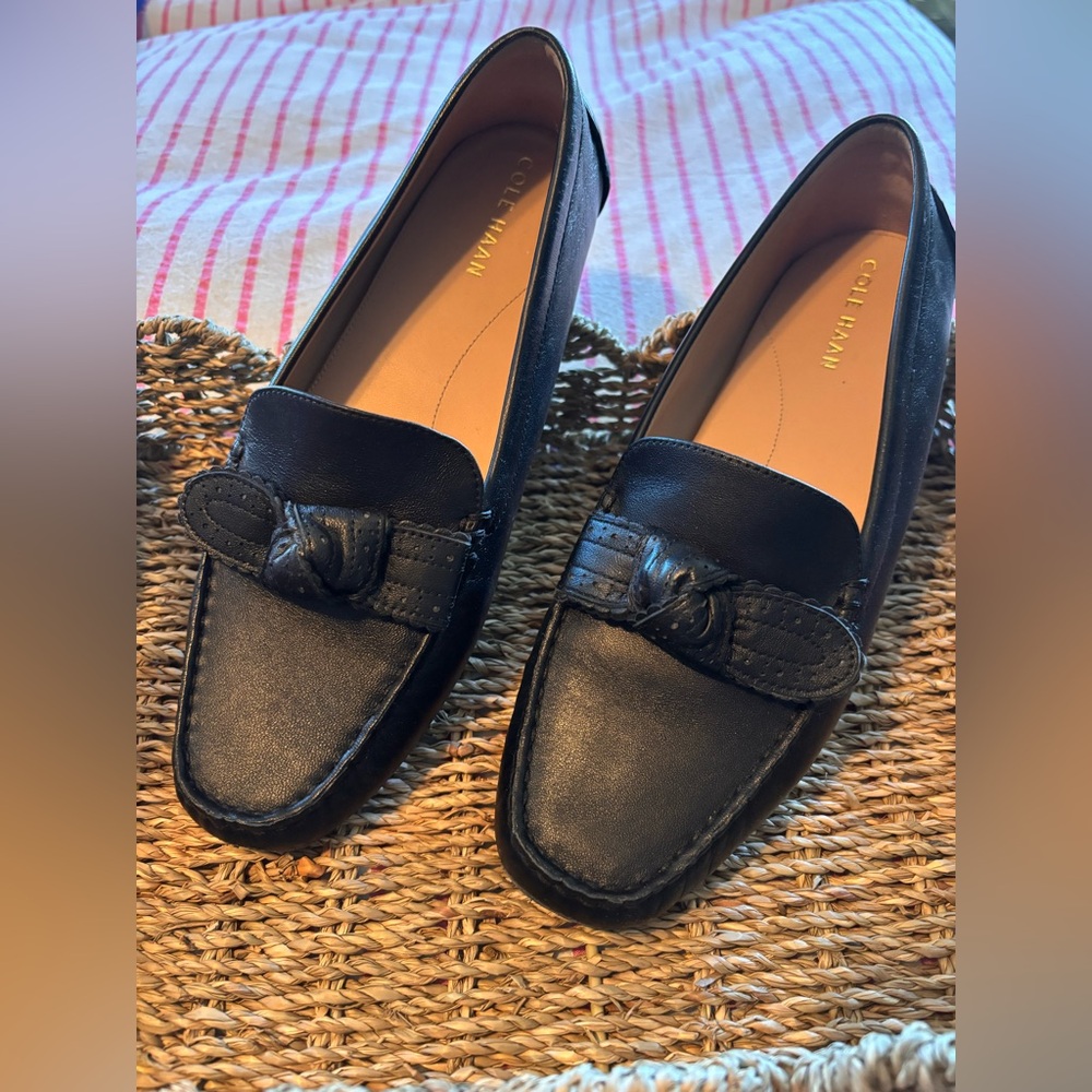 Cole Haan Women’s Black Leather Knot Detail Loafers